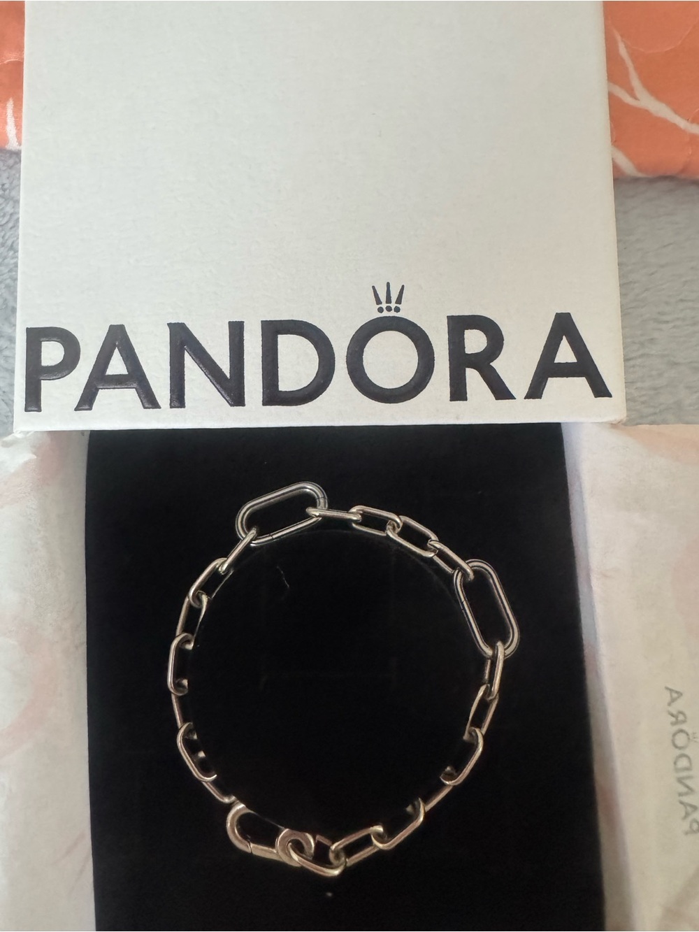 Official Pandora Silver Link Chain Bracelet - Silver 6.3” size, extra links.